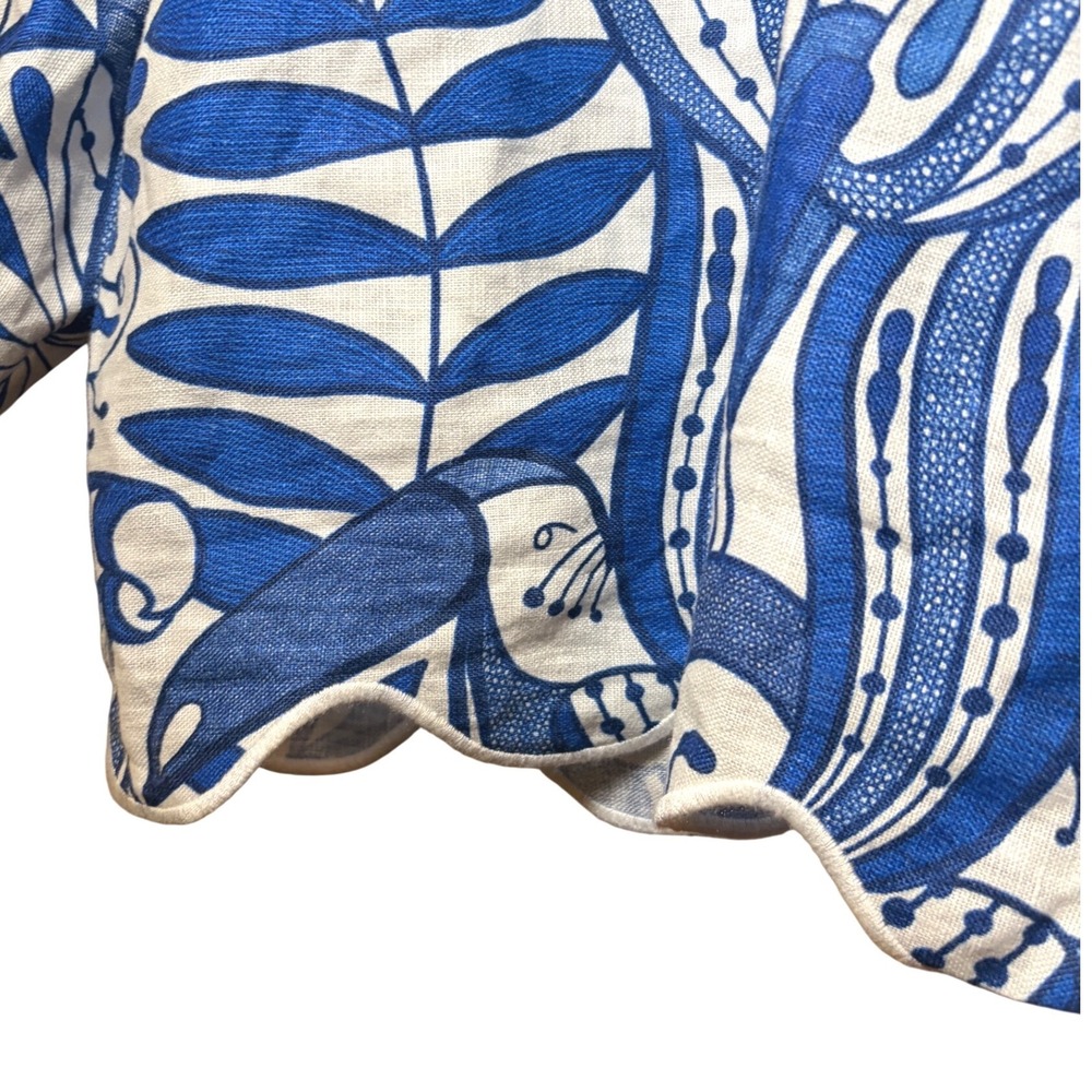 Farm Rio Lace Nature Blouse Blue Scalloped Linen Crop Top S NWT - Picture 5 of 16